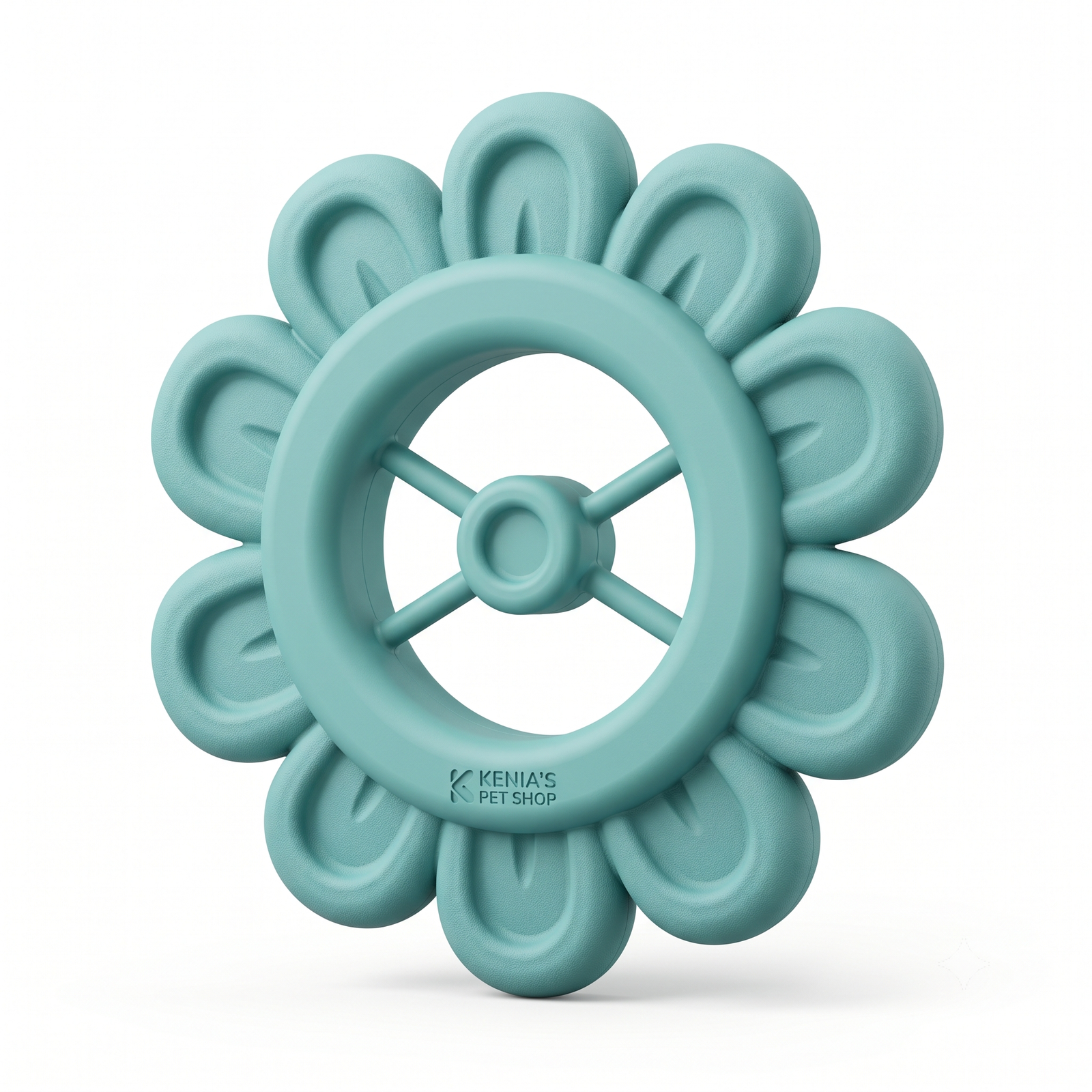 Kenia's Pet Shop Durable Rubber Flower Wheel Dog Chew Toy - Textured Dental Teething Toy