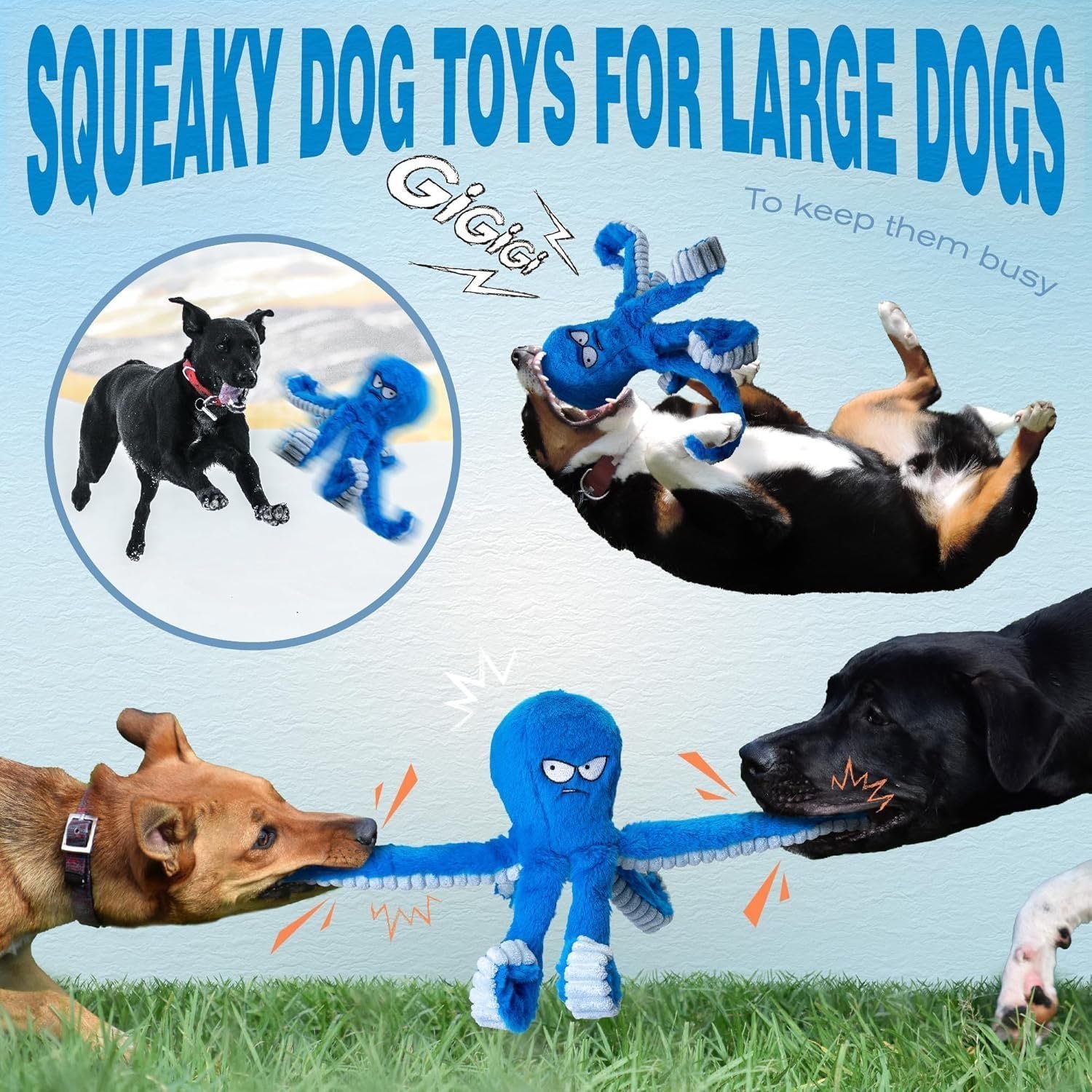 Blue Octopus Dog Toy – Tough Chew, Squeaky & Interactive Fun - Image 7