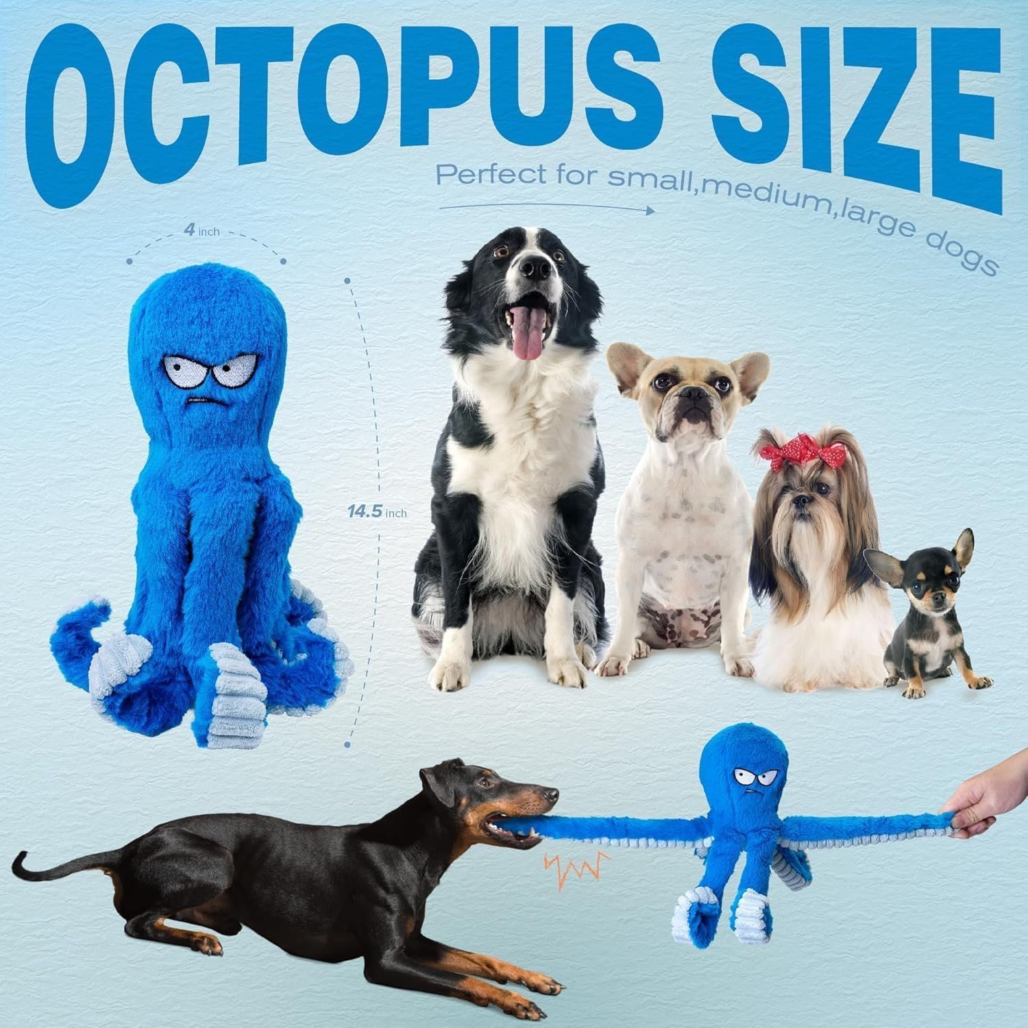 Blue Octopus Dog Toy – Tough Chew, Squeaky & Interactive Fun - Image 4