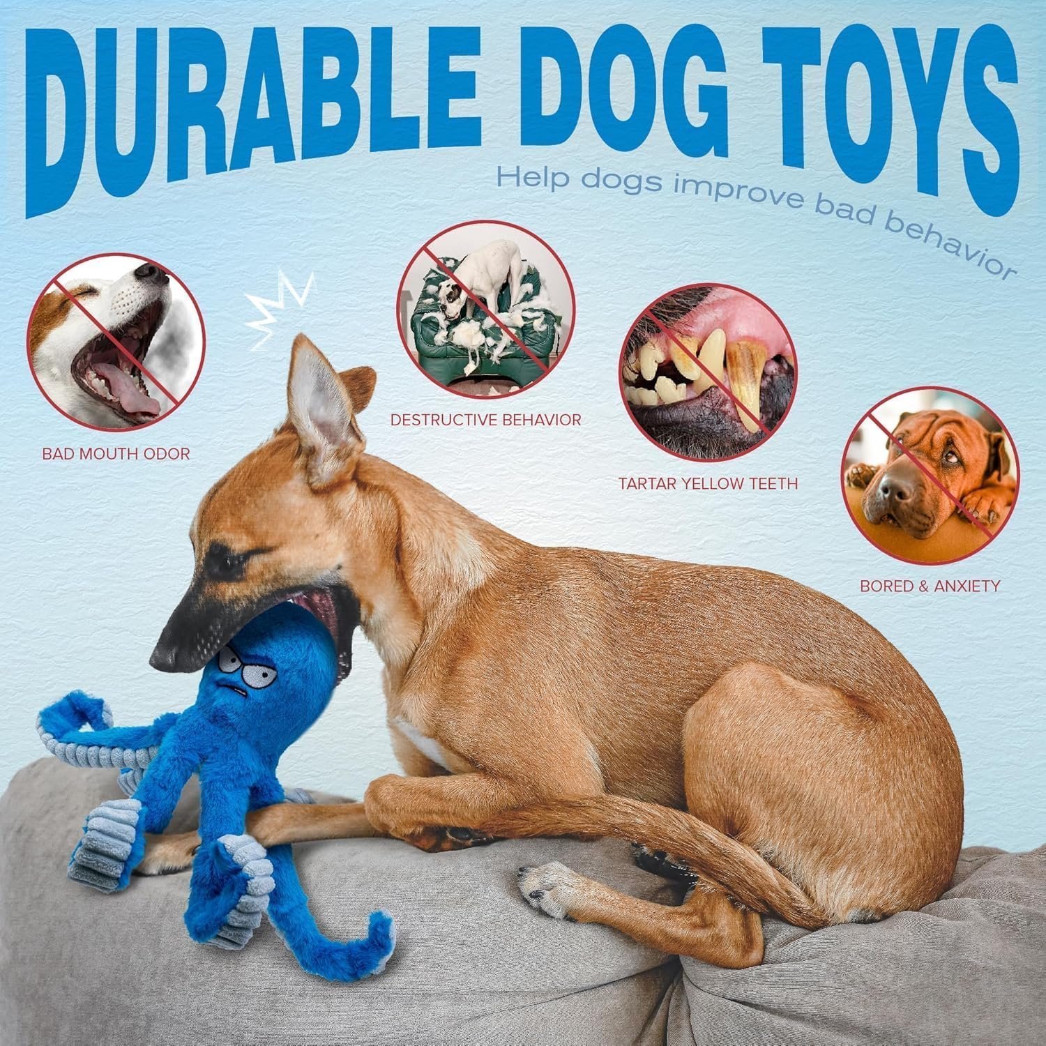 Blue Octopus Dog Toy – Tough Chew, Squeaky & Interactive Fun - Image 6