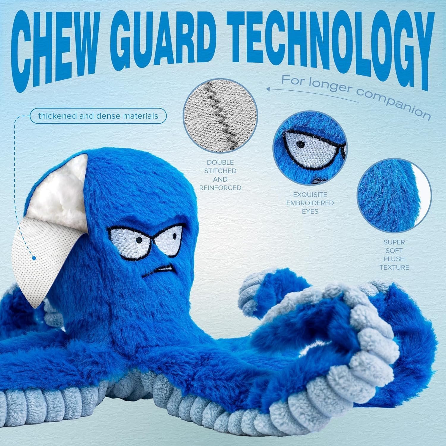 Blue Octopus Dog Toy – Tough Chew, Squeaky & Interactive Fun - Image 3